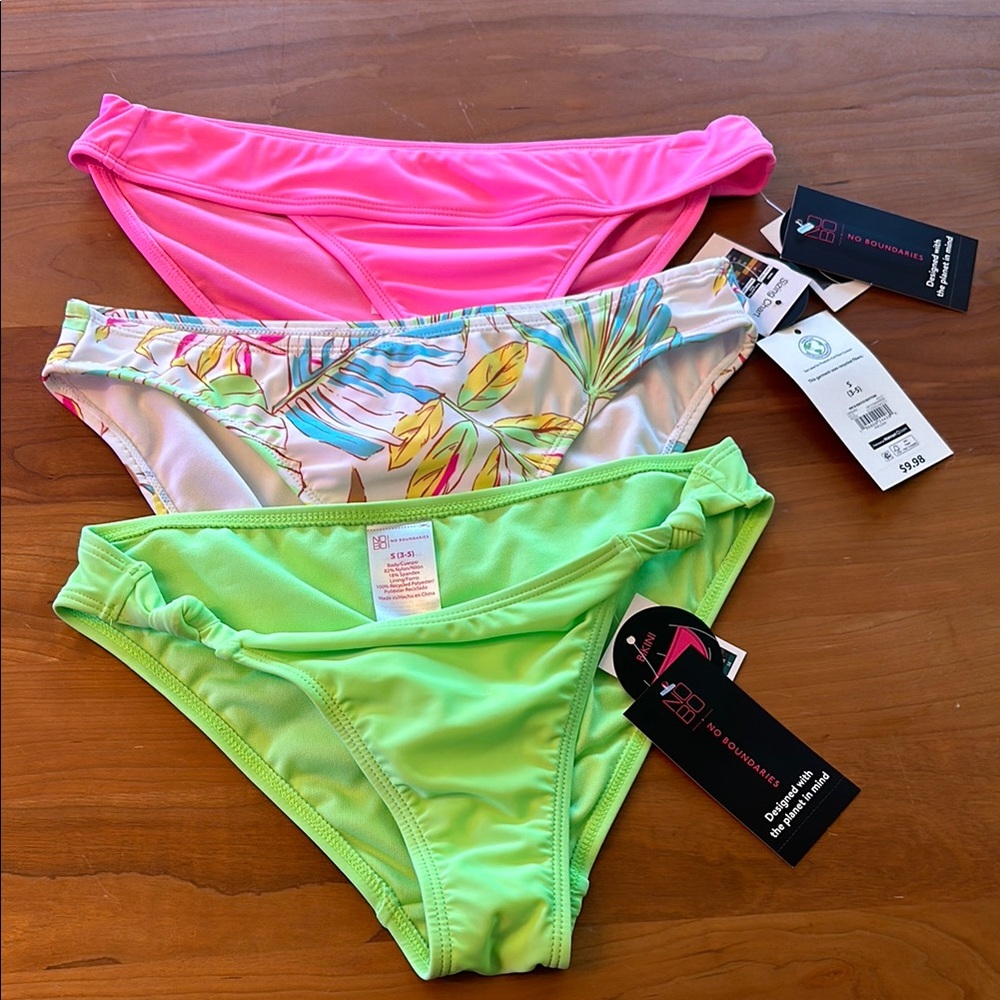 Women's Swimwear bottoms 3 pair - Pink, Green, and Multicolor by No Boundaries